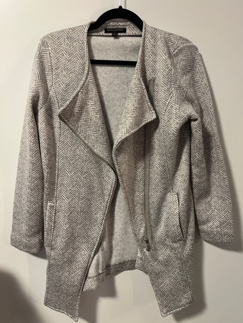 Banana Republic Gray Herringbone Draped Front Jacket